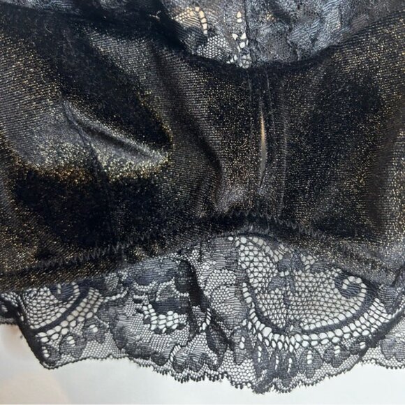 Adore Me Lace Trim Velvet Bra Bralette Black Gold - Picture 3 of 7
